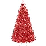 Best Choice Products 6ft Pre-Lit Red Christmas Tree, Full Artificial Holiday Decoration w/ 947 Branch Tips, 250 Lights, Foldable Base