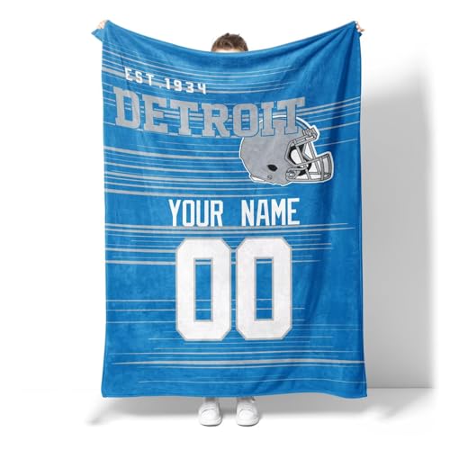 ANTKING Detroit Throw Blanket Custom Name and Number Personalized Blanket for Men Women Boy Gifts