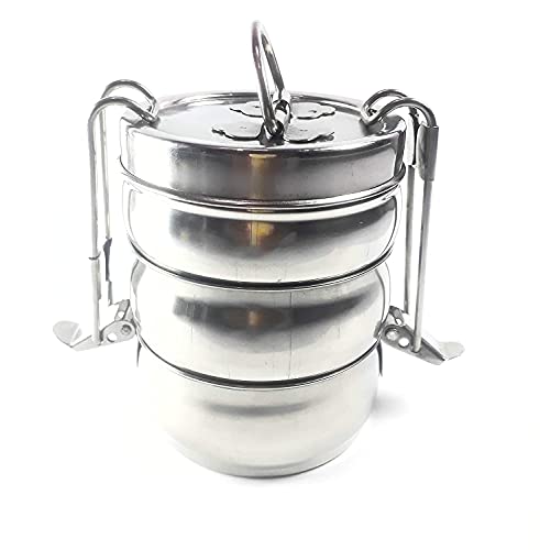 Image of Zero To Infinity Store Stainless Steel Belly Traditional Tiffin Box, Lunch Box, Clip Carrier 3 Containers for Men, Women, Kids (for School /Office /Home) Size (7 * 3)