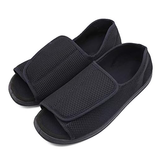 Secret Slippers Men's Open Toe Diabetic Slippers, Adjustable Orthopedic Wide Width Walking Shoes for Arthritis Edema Swollen Feet Elderly, Black