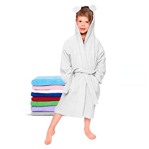 Albornoz con Capucha Bebé, Niño, Niña - Talla 5-6 años (110-116cm) Blanco, Sin Productos Químicos (Oeko Tex), 100% Algodón, Albornoz Infantil, Bata Ducha 2 Bolsillos, Cinturón, Capucha con Orejas