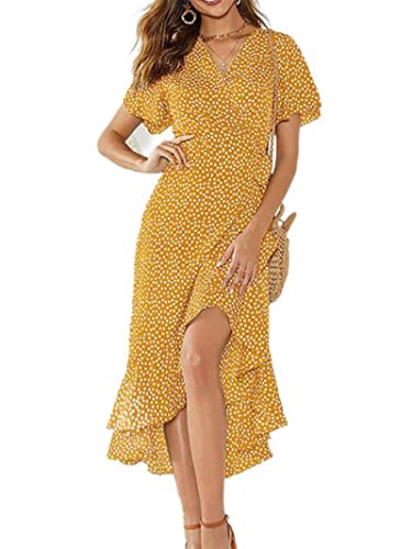 Robe maxi d'été de plage fluide en mousseline jaune pour soirées et vacances XL