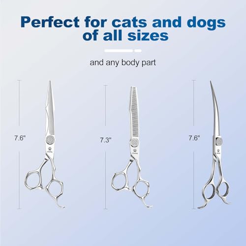 Image of GLADOG Luxury Dog Grooming Scissors Set - 7 inch Straight, 6.5 inch Thinning, 7 inch Curved Dog Shears for Grooming - 9CR Steel, Professional Grooming Kit for Dogs