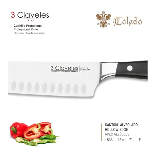 Miniatura 3 de 3 Claveles - Cuchillo Japonés Santoku Forjado, Carne Pescado Y Verdura, Acero Inoxidable, Línea Toledo - 18cm - 7