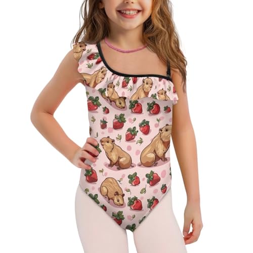 Image of Xpyiqun Swimsuits for Girls 3-14 1-Shoulder Ruffle Bathing Suit One Piece Adjustable Halter Swimming Wear