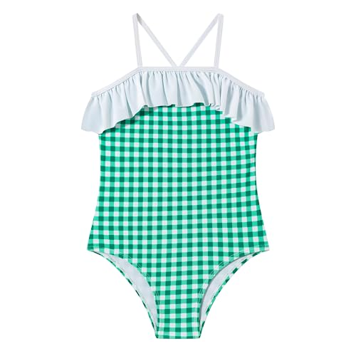 Image of LIZENS Girls One Piece Swimwear Checker Print Ruffles Bathing Suit for Kids Size 2-12