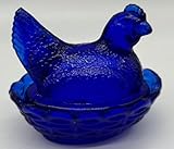 Covered Chicken Dish 3' - Glass 2 Piece Hen - USA (Cobalt Blue)