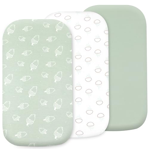 Image of 3-Pack Organic Jersey Cotton Bassinet Fitted Sheets – Fits 32 x 16 x 4 Inch Pads – Compatible with Halo, Snoo, Graco, Dream On Me, Delta – for Oval, Hourglass, and Rectangular Bassinet Mattresses