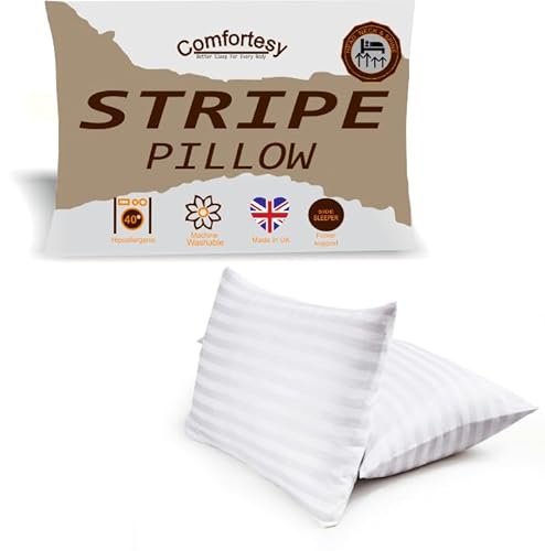 Bounce Back Virgin Hollowfibre Satin Stripe Pillow Anti allergy Machine Washable For Back And Side Sleepers (Pack of 1)