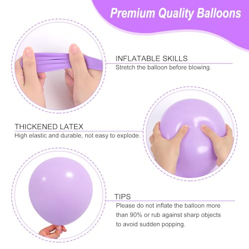 Image of RUBFAC 135pcs Pastel Purple Lavender Balloons Different Sizes 18 12 10 5 Inch for Garland Arch, Latex Light Purple Balloon for Birthday Party Baby Shower Gender Reveal Wedding Decorations