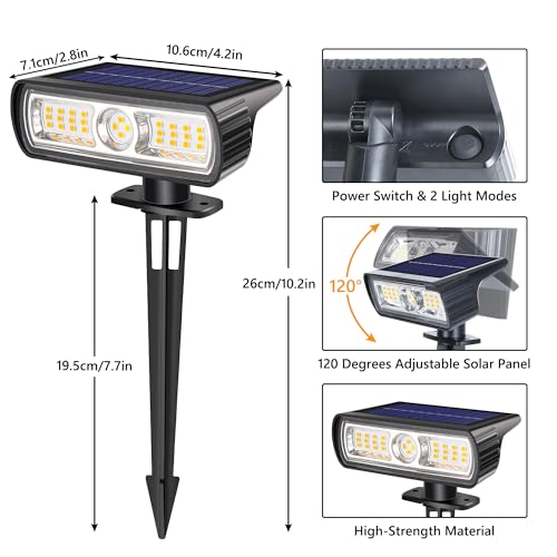 Moxled Solarlampen für Außen Garten, 3000K Warmweiß Solar Strahler 4 Stück, IP65 Wasserdicht Gartenleuchten, 2 Helligkeitsmodi Solarleuchten für Außen Garten, Hof, Gehweg