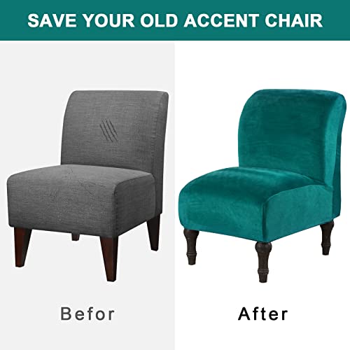 Armless Chair Slipcover, Stretch Velvet Accent Chair Cover For Dining Chair, Removable Wingback Chair Slipcover And Washable Furniture Protector Slipcovers For Wide Back Chairs (Green) #TOP2