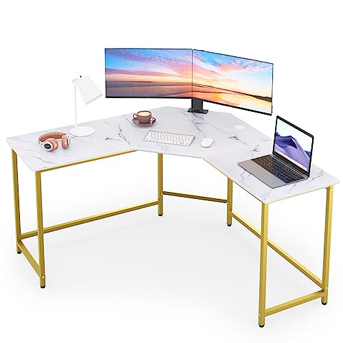 Merronix L-Shaped Computer Desk, Corner Desk For Home Office Gaming Desk Pc Laptop Table With Spacious Desktop(White Marble And Gold) #TOP5