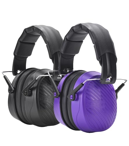 PROHEAR 038 Ear Protection Safety Earmuffs for Mowing, 28dB Noise Reduction Passive Hearing Protector, Compact Foldable Headset for Shooting Construction Power Tools，Purle and Black