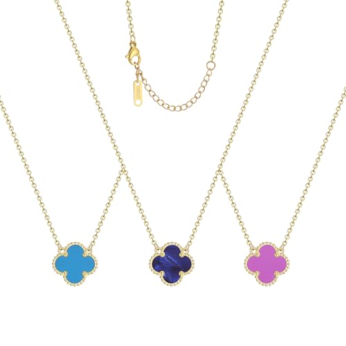 Clover Pendant Necklace Set for Women 18K Gold Plated Four Leaf Clover Necklace Lucky Simple Jewelry Gifts for Women 3Pcs