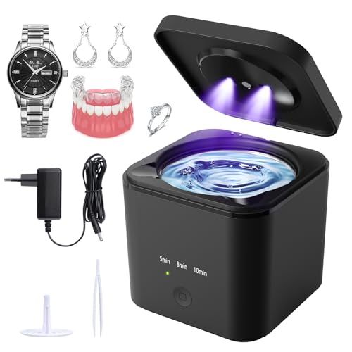 Helmade Limpiador Ultrasonidos UV 45 khz Máquina de Limpieza Ultrasónica de Retenedores para Dentaduras Postizas Alineador Joyas, 190ml Limpiador Ultrasonidos Dental para Todos Los Aparatos Dentales