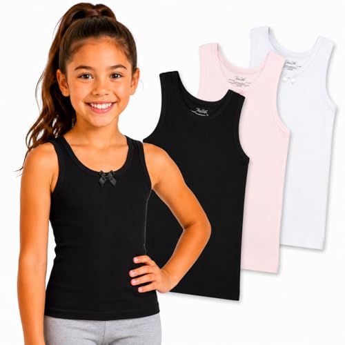Image of Rene Rofe Girls Tanks & Camis - 3 Pack 100% Cotton Classic Sleeveless Toddler Tops - Scoop Neck Tank Top for Girls (2T-14)