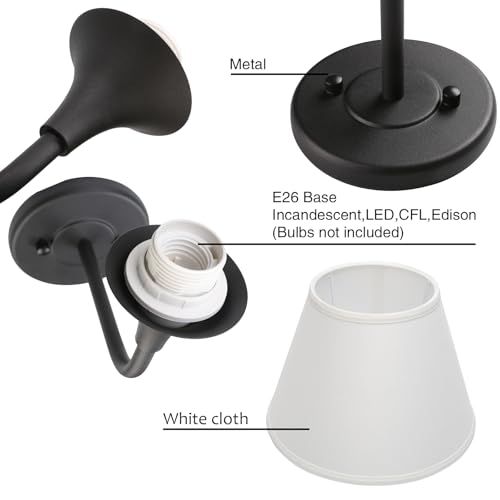 Image of PERMO Wall Sconces Set of 2 Antique Black Sconce Hardwired | Sconce Set of Two with 6.3 inch High White Fabric Lampshade Wall Light for Bedroom Hallway Bathroom Stairs Kitchen