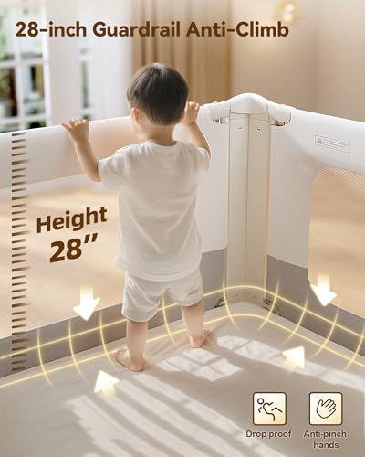 Image of Bed Rail for Toddlers, Thickened & Reinforced Toddler Bed Rails with Double Child Lock, Upgraded Kids Baby Bed Rail Guard /Bed Side Rails for Queen, King Size,White /Grey, 1Side, 78.7 inch Lx28 H
