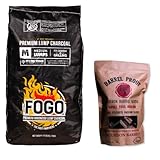 FOGO Premium Hardwood Lump Charcoal, Natural Medium Sized Lump Charcoal 17.6 Pound Bag, and Barrel Proof Bourbon Barrel Blocks, 2 Pound Resealable Bag, Bundle