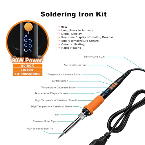 Image of 90W Digital Soldering Iron Heat Set Insert Tool with Extra Soldering Tips, Heat Set Insert Tips, and Threaded Inserts Heat Insert Brass Nuts
