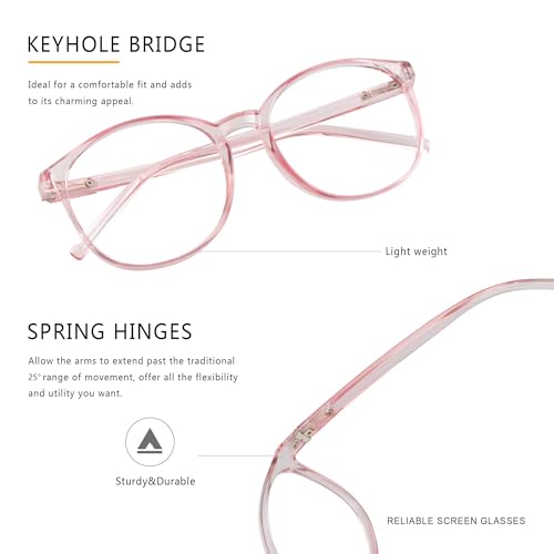 Image of Vintage Round Progressive Multifocal Presbyopic Glasses, Blue Light Blocking Glasses for Men Women Readers (Clear Pink,+0.00 /+1.75 Magnification)