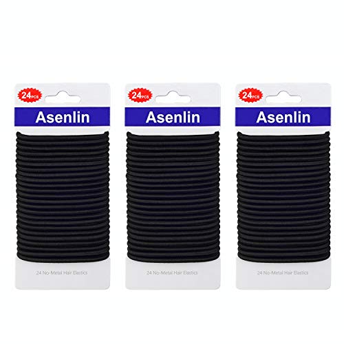 Asenlin Hair Ties Bands 4MM Durable Neutral Ouchless Accessories for Women Men Girls No Metal Elastics Thick Tie with Strong Ponytail Holder and for Medium Hair(24 Count of 3 Pack)-Black