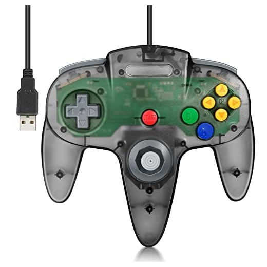 FISUPER - Controller USB N64 cablato, per videogiochi, videogiochi, USB, gamepad per Windows PC, Mac, Raspberry PI Retropie (nero trasparente)