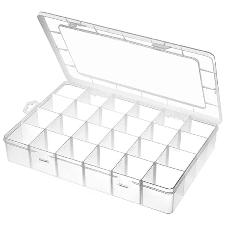 LEMBOSE 36 Grid Cells Multipurpose Clear Transparent Plastic Storage Box with Removable Dividers | jewelry, crafting supplies, sewing notions, or even fishing tackle Box