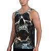 Horror Ghost Skull Print Sleeveless Workout Tank Top,for Running,Beach Outdoor Sports (S to 4XL) Black #1