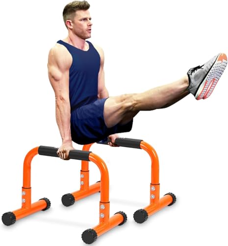 TABEKE Push Up Bar 12 Inch High Non-Slip Parallettes Bars & Dip Bars With Foam Handles Heavy-Duty No Wobbling Calisthenics Equipment For Handstand L-Sit Gymnastics Strength Training Home Gym Use