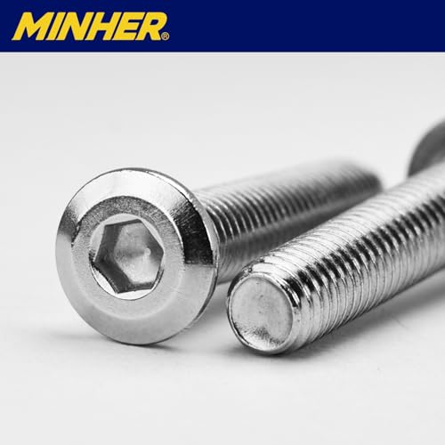 MINHER 20 Sätze M4 x 6mm Schrauben,Flachkopfschrauben, A2 V2A Edelstahl Flachkopf-Innensechskantschrauben für Möbel(mit Innensechskantschlüssel)