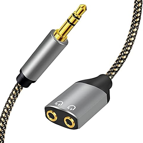 3.5mm Headphone Splitter Adapter, 3.5mm Male TRS to 2 Dual 3.5mm Female Audio Stereo Y Splitter Nylon-Braided Two Way 3.5mm Dual Headphone Jack Adapter for Earphone and Headset 1M Cover
