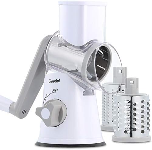 Rotary Cheese Grater, Mandoline Vegetable Slicer with 3 Detachable Drum Blades, Rotary Grater for Kitchen Dishwasher Safe, Effiently Cheese Grinder for Vegetables, Nuts, etc