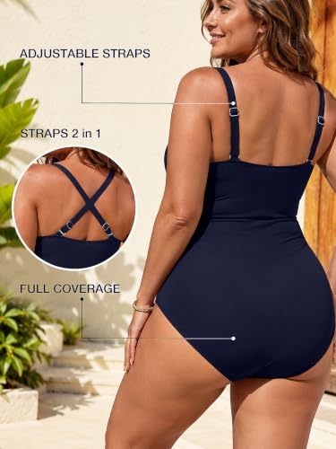 Image of One Piece Swimsuit for Women Tummy Control Bathing Suits Ruched Swimwear
