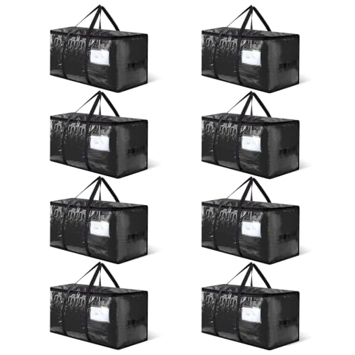 CONGREGATE 8‑Pack Black Moving Bags, Heavy Duty Extra Large PE Storage Packing Bags with Reinforced Handles & Zippers, Alternative to Moving Boxes for Clothes Bedding Storage 97L
