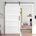ROYMELO 42x84 Inch White Sliding Barn Door Slab with 7ft Hardware Kit Included, 5-Panel, MDF Wood Panel Covered with Water-Proof Scratch-Proof PVC Surface, Simple DIY Assembly