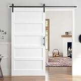 ROYMELO Lastra bianca per porta scorrevole da 102 x 213 cm, con kit di accessori da 2,1 m incluso, 5 pannelli, pannello in legno MDF rivestito con superficie in PVC impermeabile antigraffio, semplice