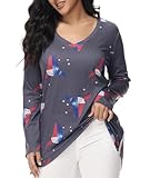 POP CLOSETS Long Sleeve Shirt Women Fall Fashion 2023 Christmas Sweatshirts for Women Fall Fashion Fall V Neck for Women, Grey, X-Large