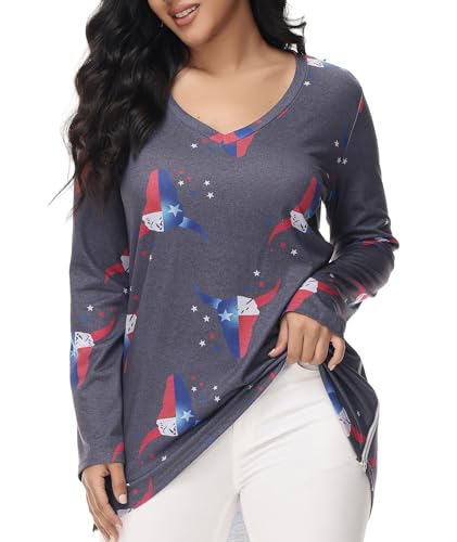 POP CLOSETS Long Sleeve Shirt Women Fall Fashion 2023 Christmas Sweatshirts for Women Fall Fashion Fall V Neck for Women, Grey, X-Large