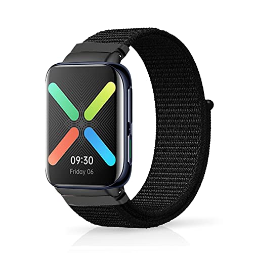 Niboow Strap Compatible with Oppo Watch Free, Men Women Children Nylon Soft Lightweight Breathable Watch Band Compatible with Oppo Watch Free - Black