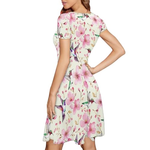 Image of HUGS IDEA Womens Puffy Swing Midi Dress Round Neck Short Sleeve Party A-Line Dresses