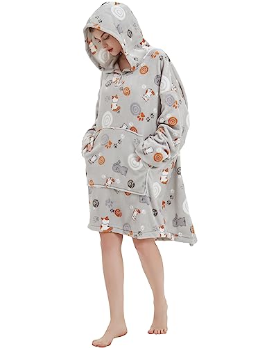Image of ABENCA Wearable Blanket Hoodie Adult Oversized Sweatshirt Light Flannel Sherpa, Warm and Cozy, One Size Fits All.Animal