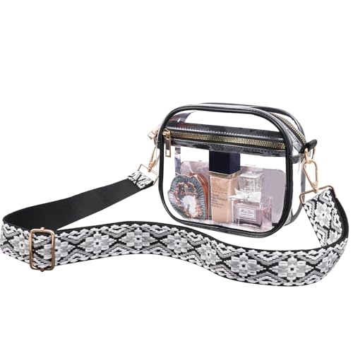 Image of Fibrdoo Clear Bag Stadium Approved, Leather Clear Crossbody Purse Bag for Concerts Sports Events Festivals