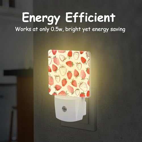 Image of Abstract Watercolor Strawberries Night Light for Kids Girls Boys,LED Night Light Plug into Wall with Dusk to Dawn Sensor for Room Decor,Hallway,Kitchen,Bathroom,Nursery,Stairs