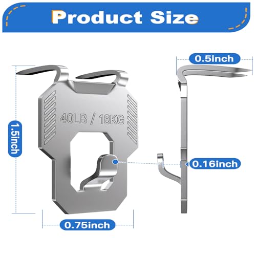 Image of 91Pcs 40LB Drywall Picture Hanging Hooks Heavy Duty No Damage | Picture Hangers Claw Hardware Kit Tool Nail Free Wall Hanger Hooks for Room Office Mirror Photo Poster Frame Decor