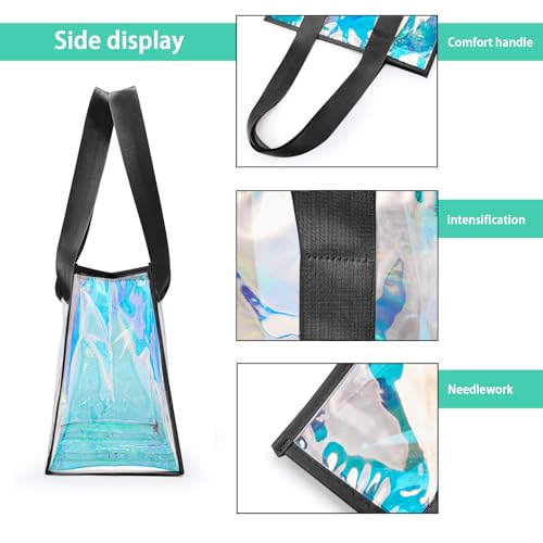 Clear Beach Tote Bag for Women with Phone Pouch, Tip-Proof Iridescent Pool Tote Bag for Swim3