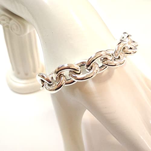 Real 925 Sterling Silver 13X15Mm Very Large Links, 3.5Mm Thick Hollow Rolo Cable Oval Chain Bracelet. Women, Men, Unisex. Adjustable With One Inch Extender. (7" 18Cm) #TOP2