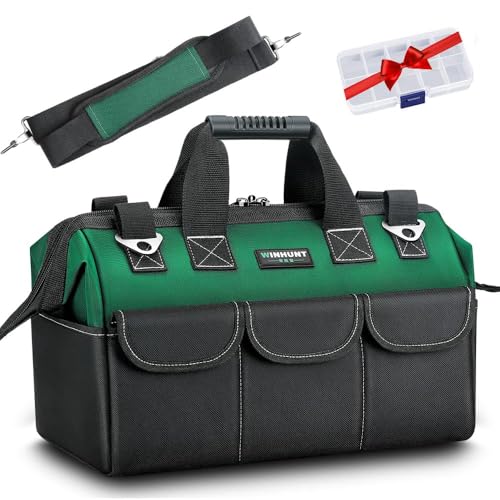 WINHUNT Tool Bag, 13 Inch Tool Bags Organiser, Tool Storage Bag with Wide Mouth, Shoulder Straps For Electrical Worker