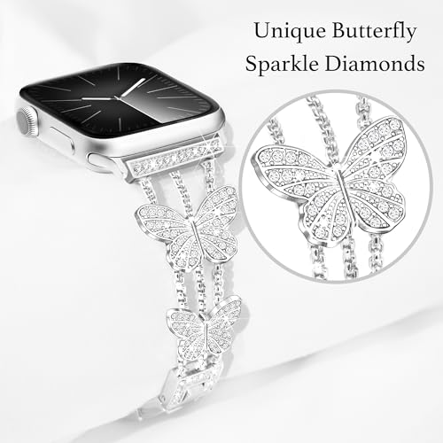 Image of Butterfly Band for Apple Watch Bands 40mm 41mm 42mm for Women Silver